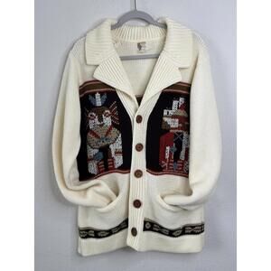 Vtg Silton California Aztec Native Southwestern Knit Cardigan Sweater Mens L 70s